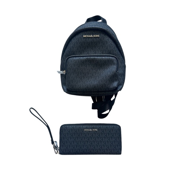 Michael Kors‎ Mini Backpack + Wallet Wristlet Set Black - Picture 1 of 9